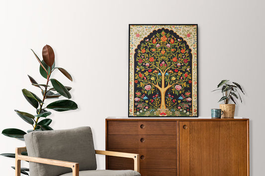 Pichwai Tree of Life Art Print: Indian Floral Painting (Digital Download)