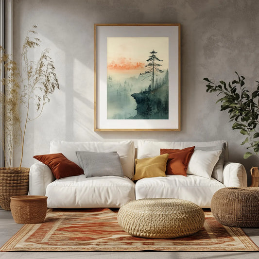 Japanese Wall Art Set of 3 | Japandi Watercolor Sunset Landscape | Japani Decor Minimalist Mid Century Modern | Japandi Wall Art