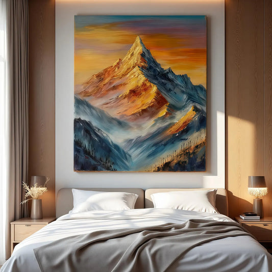 Original Golden Mountain Oil Painting On Canvas, Abstract Landscape Oil Painting, Custom Oil Painting, Large Wall Art, Living room Decor