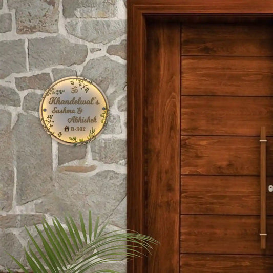 Personalized Handmade Leaf Printed Circular Acrylic Name Plate With Lights