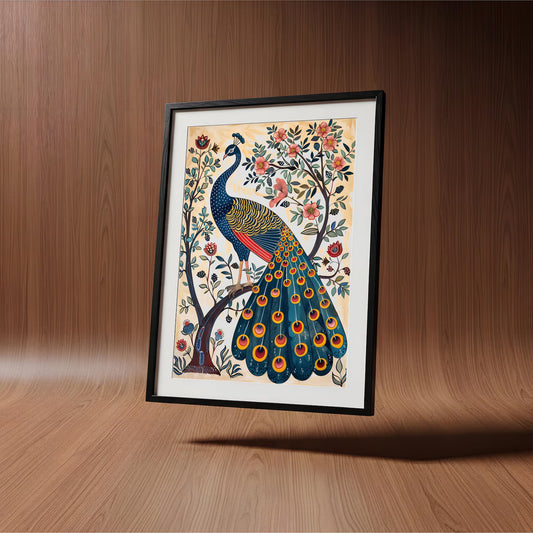 Madhubani Peacock Artwork | Digital Download | Pichwai Painting Style | Indian Folk Art Poster