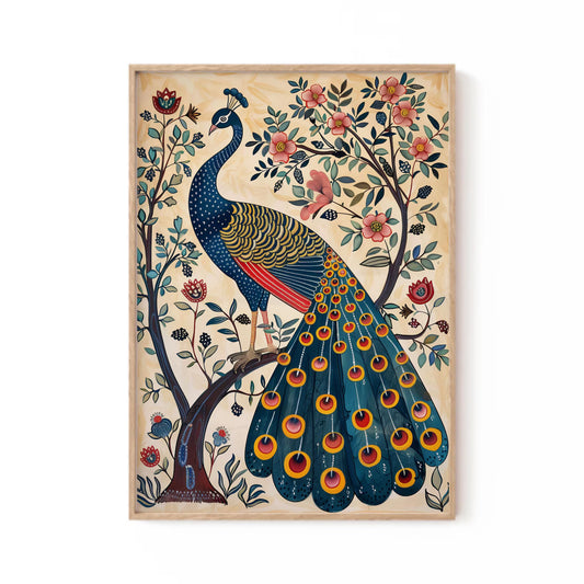 Madhubani Peacock Artwork | Digital Download | Pichwai Painting Style | Indian Folk Art Poster
