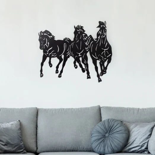 Running 3 War Horses Wood Wall Decor