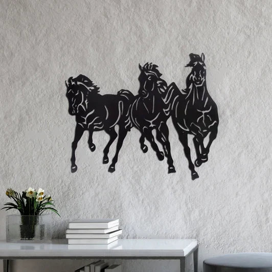Running 3 War Horses Wood Wall Decor